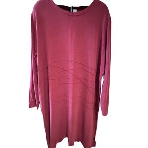 Barbara Balluffi Vintage Long Sleeve Emboss‎ Stitch Burgundy Dress Sz L EUC